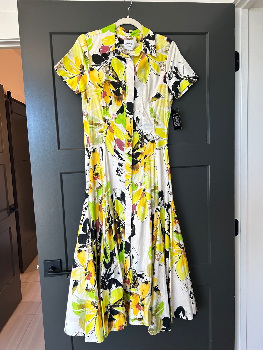 Misa Los Angeles Yellow Floral Button-Front Fit & Flare Dress